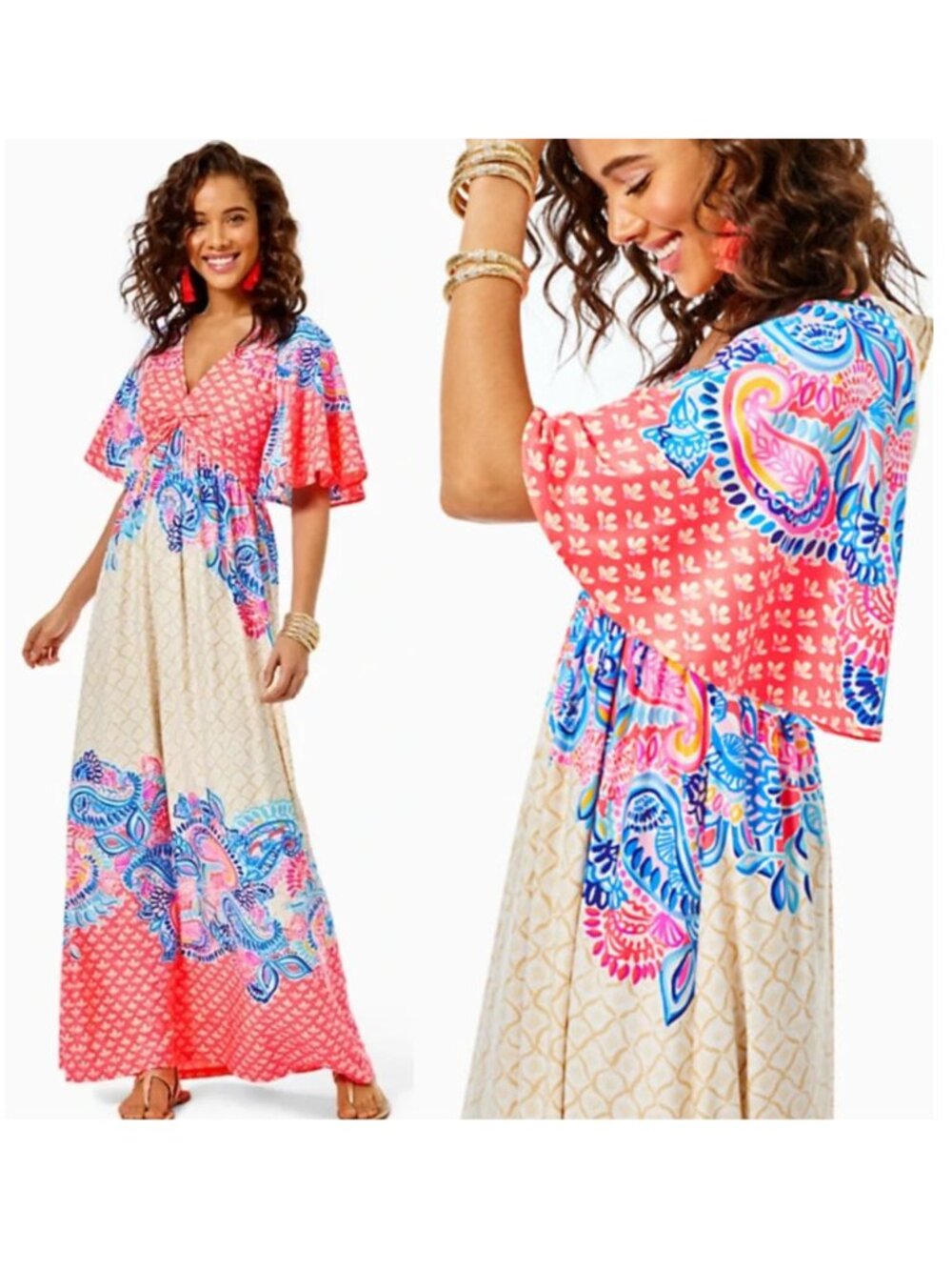 Lilly Pulitzer MINKA MAXI DRESS Coral Spritz BEACH BUNGALOW ENGINEERED KNIT NWT